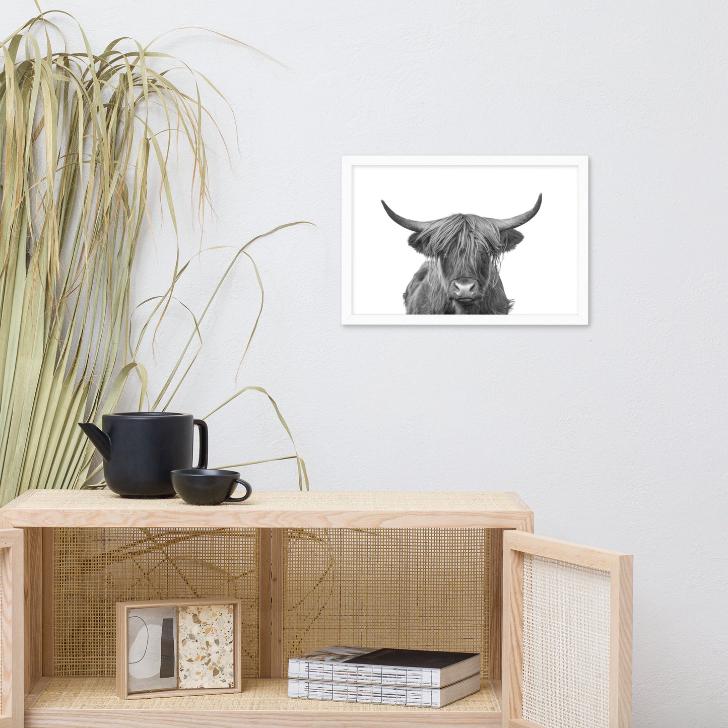 Highland Cow Black and White Wildlife / Animal Photograph Framed Wall Art Print