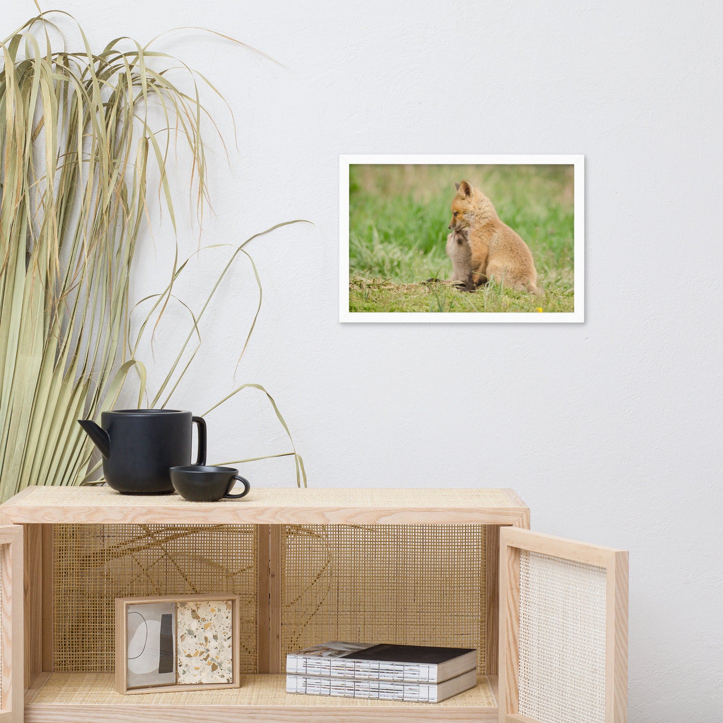 Baby Red Foxes Sibling Kisses Animal Wildlife Photograph Framed Wall Art Prints