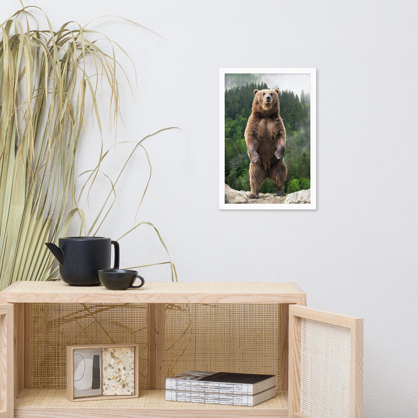 Big Standing Brown Bear on Mountain Top Animal Wildlife Photograph Framed Wall Art Prints