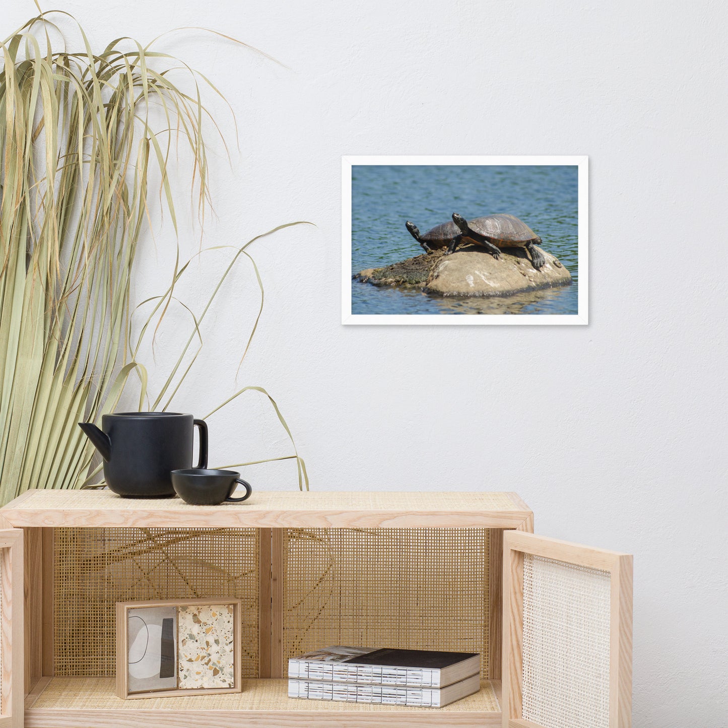 Sunshine Rock with Turtles Animal Wildlife Photograph Framed Wall Art Prints