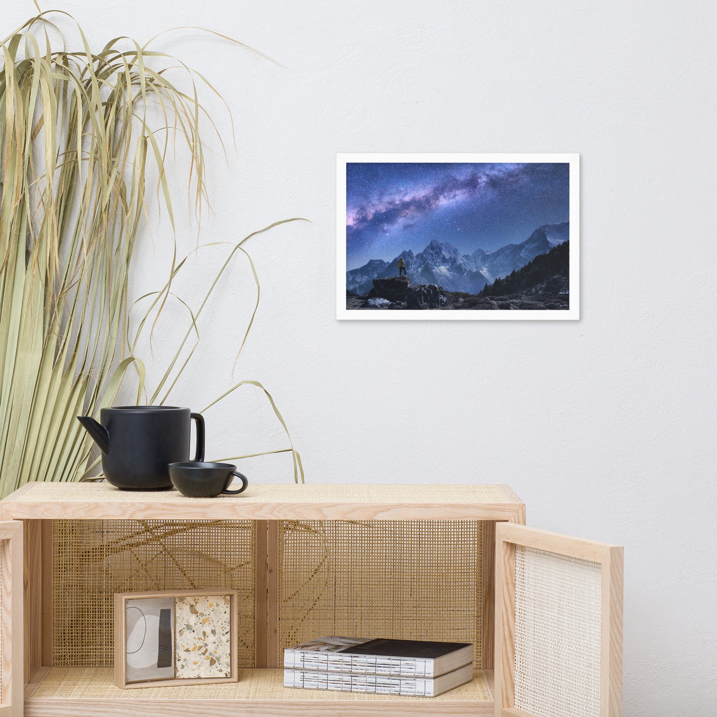Stone Mountains and Milky Way Night Landscape Photo Framed Wall Art Print