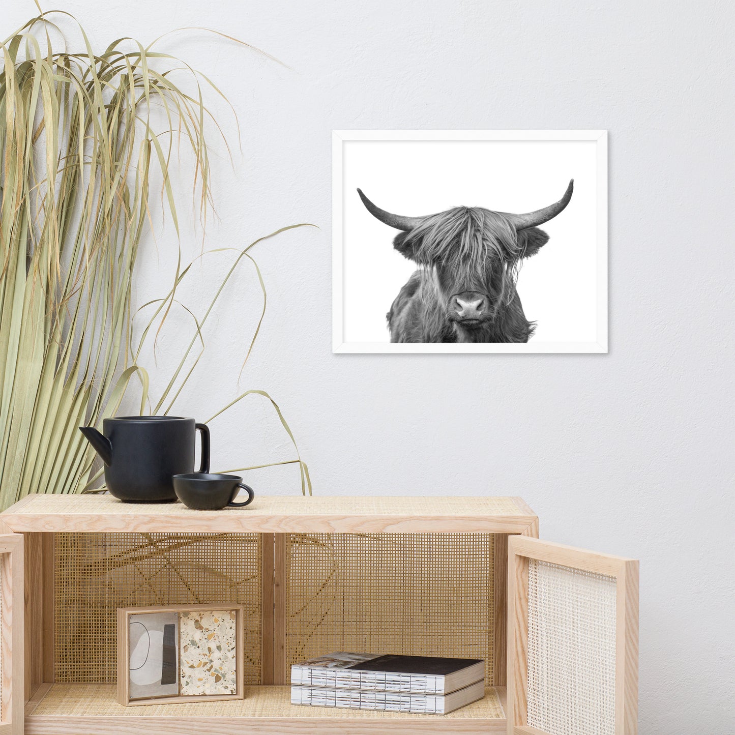 Highland Cow Black and White Wildlife / Animal Photograph Framed Wall Art Print