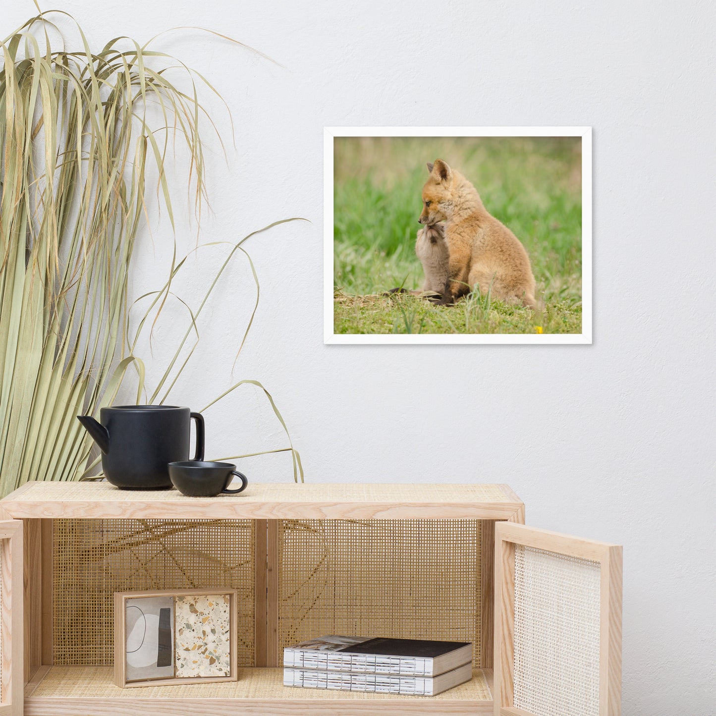 Baby Red Foxes Sibling Kisses Animal Wildlife Photograph Framed Wall Art Prints