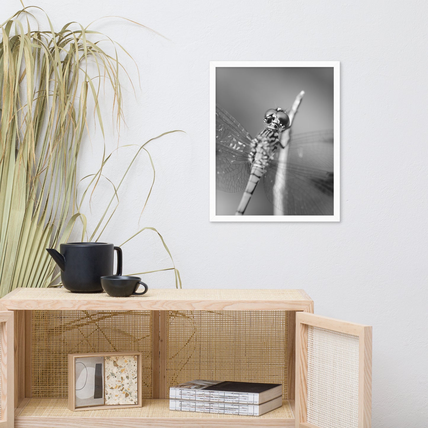 Dragonfly at Bombay Hook in Black and White Animal Wildlife Photograph Framed Wall Art Prints