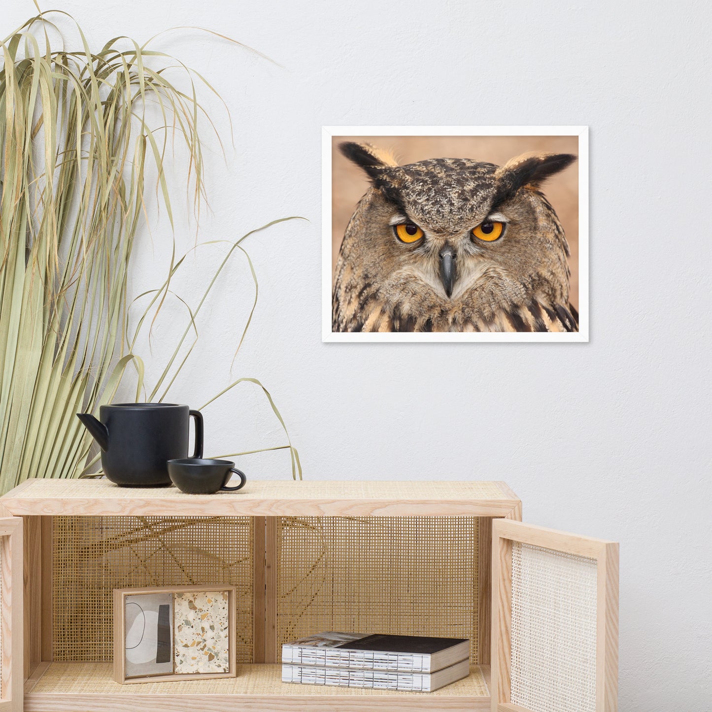 Close-up Yellow Eurasian Eagle Owl Wildlife Animal Framed Wall Art Print