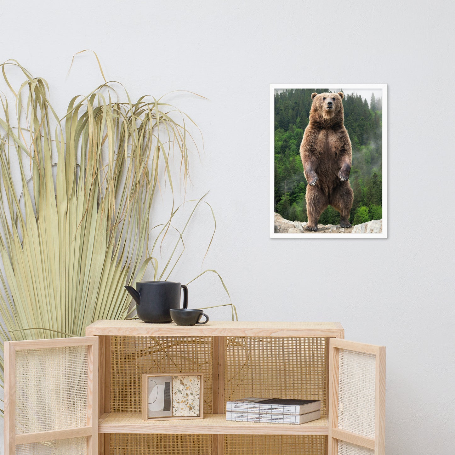 Big Standing Brown Bear on Mountain Top Animal Wildlife Photograph Framed Wall Art Prints