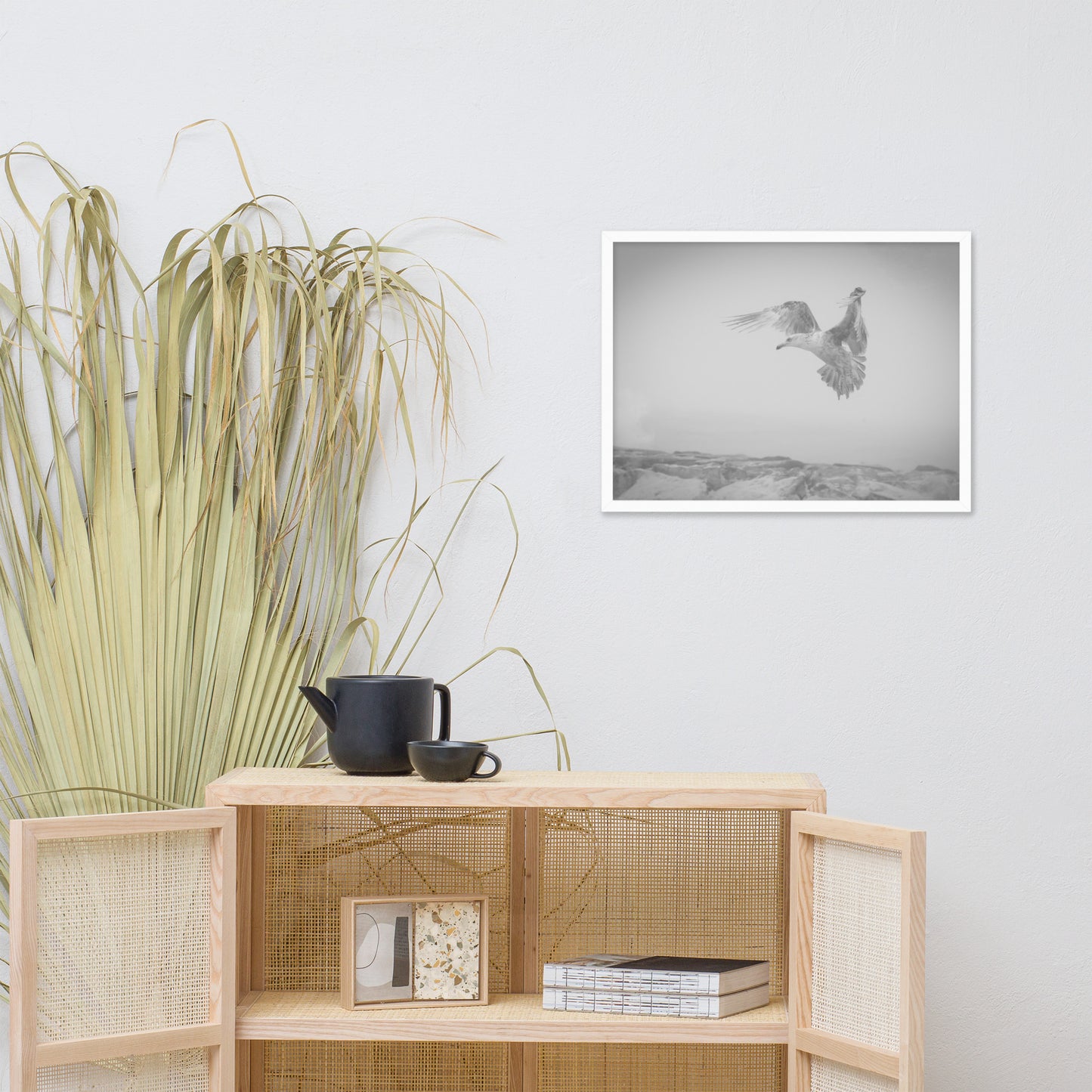 Gull in the Mist - Black and White Animal Wildlife Photograph Framed Wall Art Prints