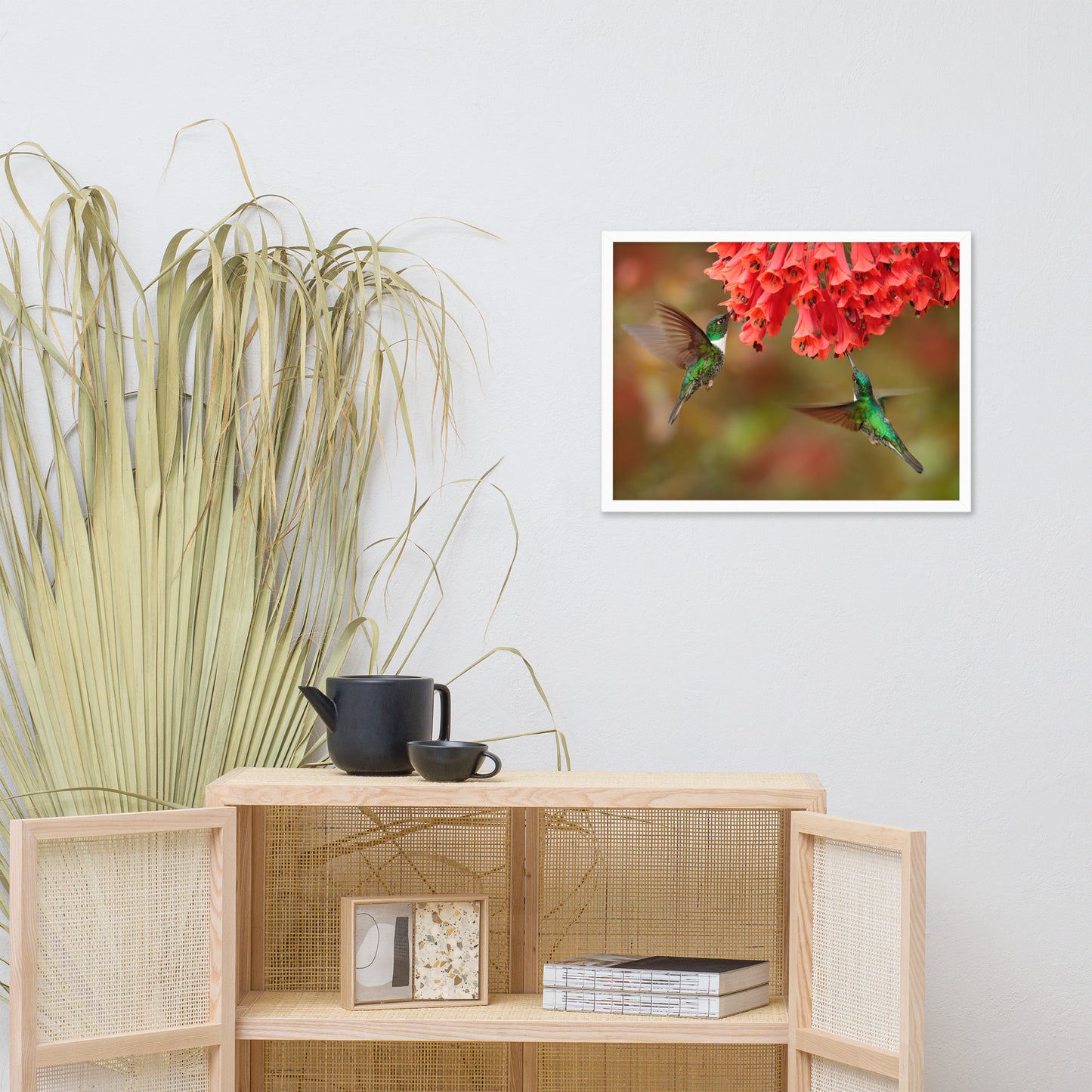 Hummingbirds with Reddish-Orange Flowers Animal Wildlife Photograph Framed Wall Art Prints