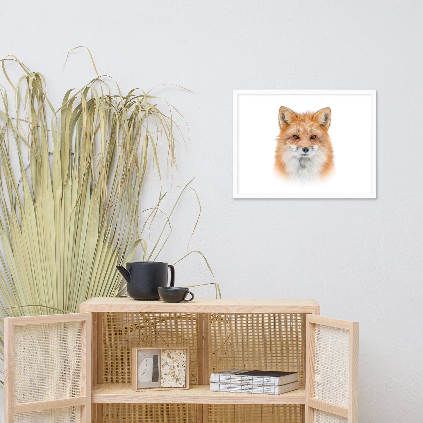 Young Red Fox Face On White Animal Wildlife Nature Framed Wall Art Prints