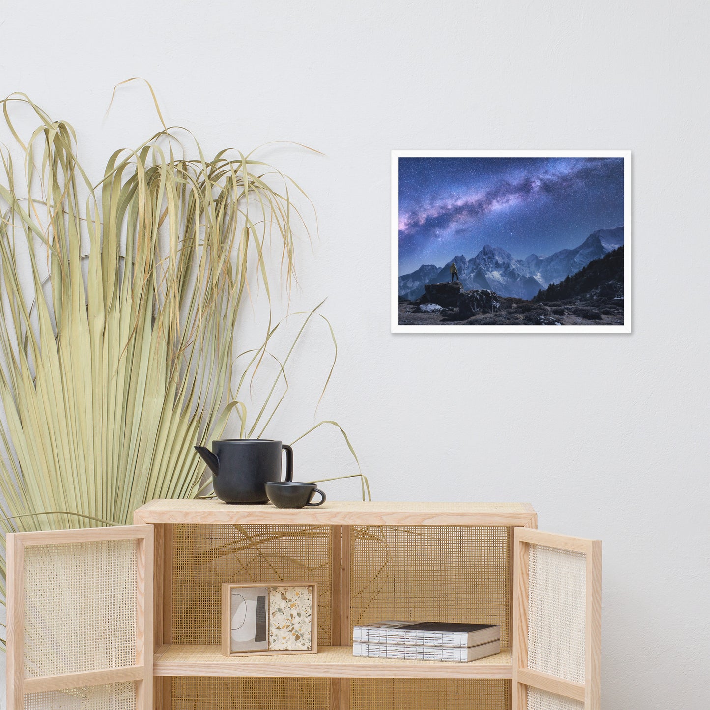 Stone Mountains and Milky Way Night Landscape Photo Framed Wall Art Print