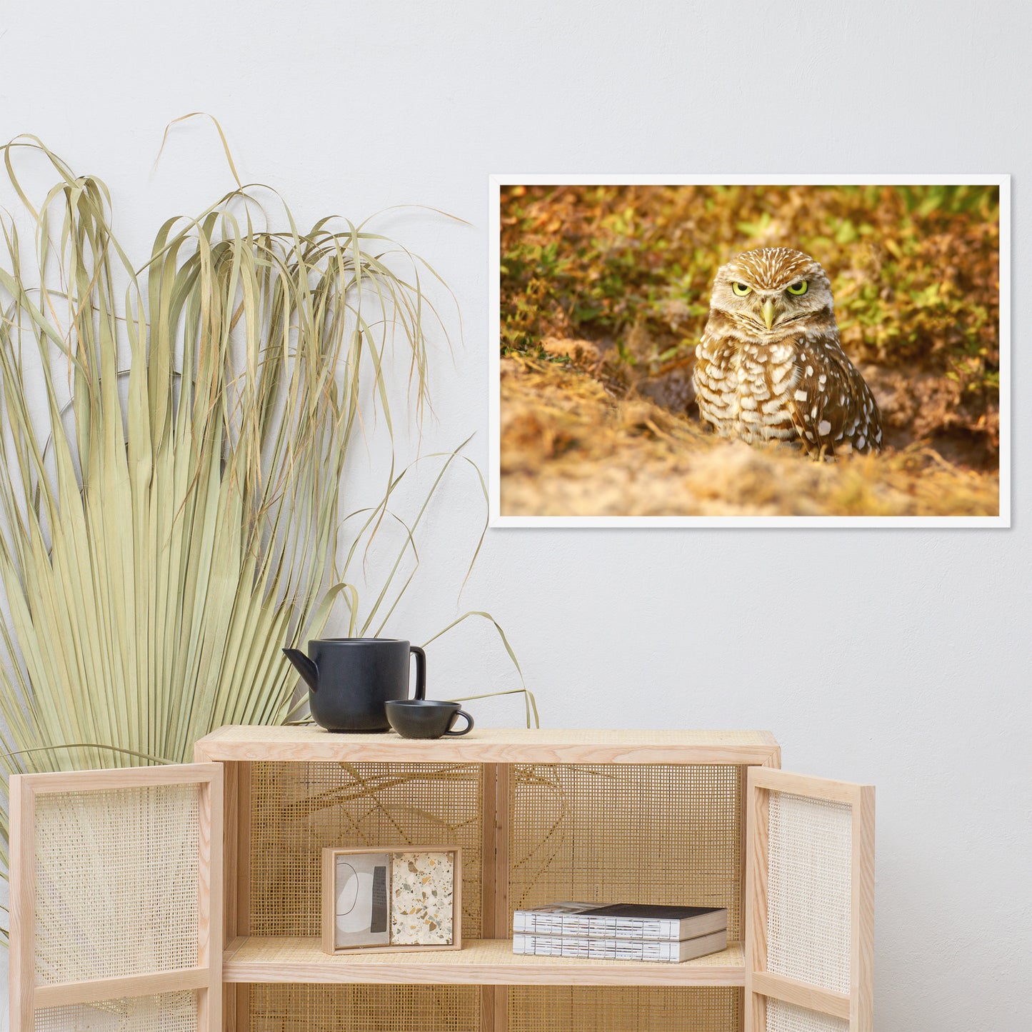 Burrowing Owl in Golden Light Wildlife Nature Photo Framed Wall Art Prints