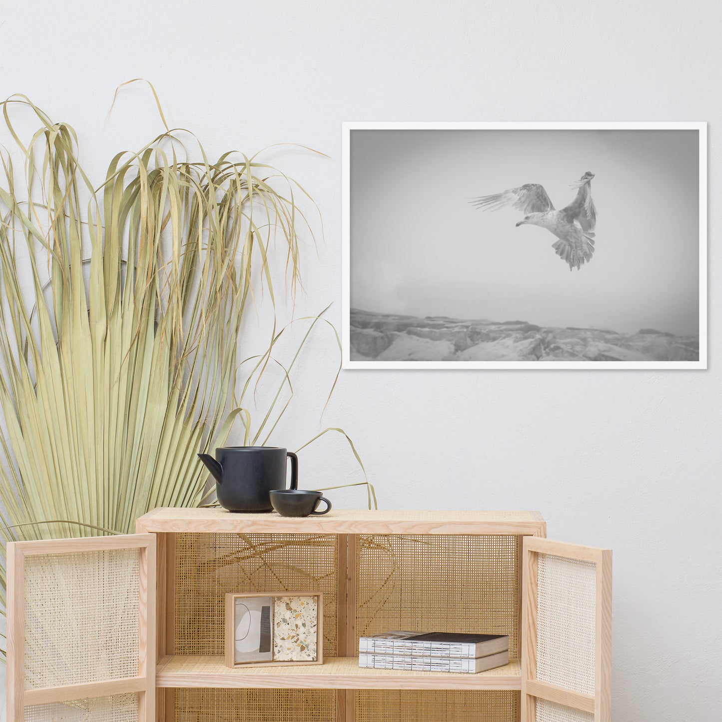 Gull in the Mist - Black and White Animal Wildlife Photograph Framed Wall Art Prints