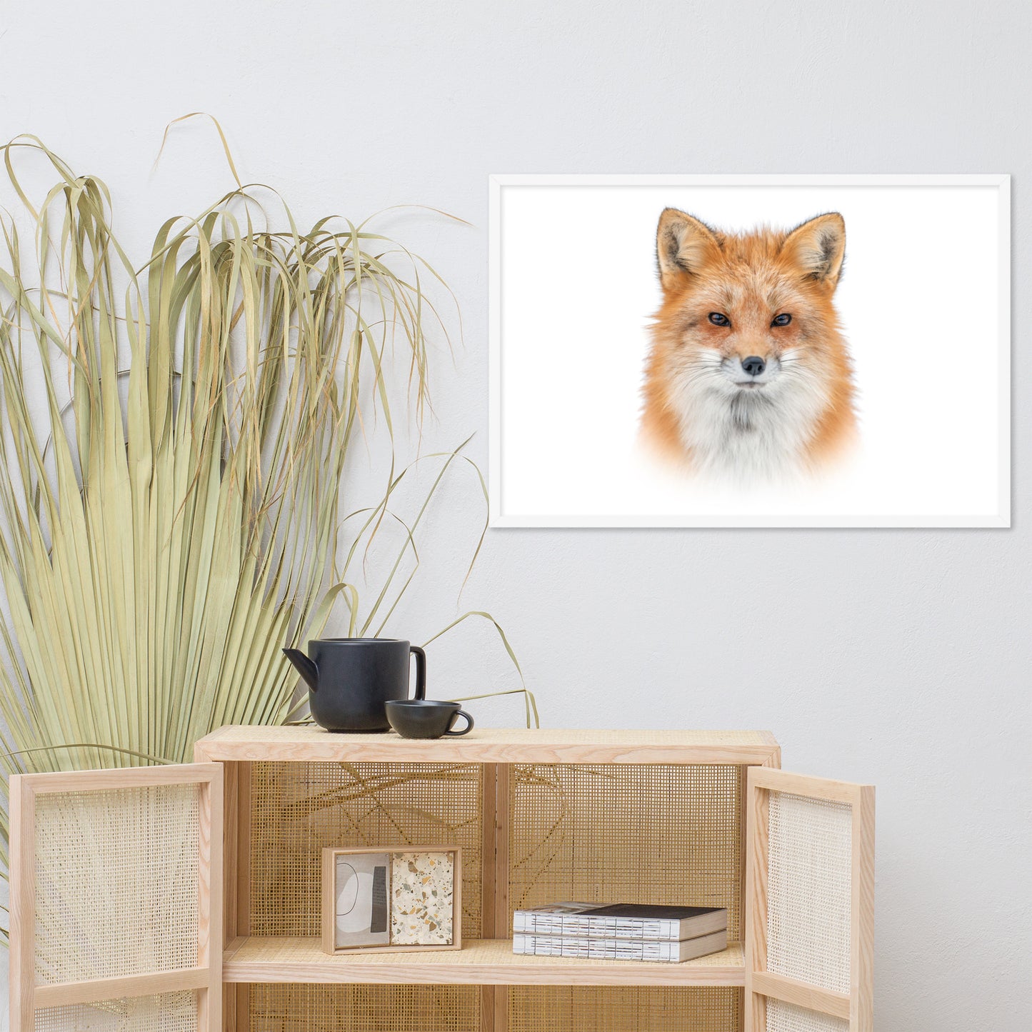 Young Red Fox Face On White Animal Wildlife Nature Framed Wall Art Prints