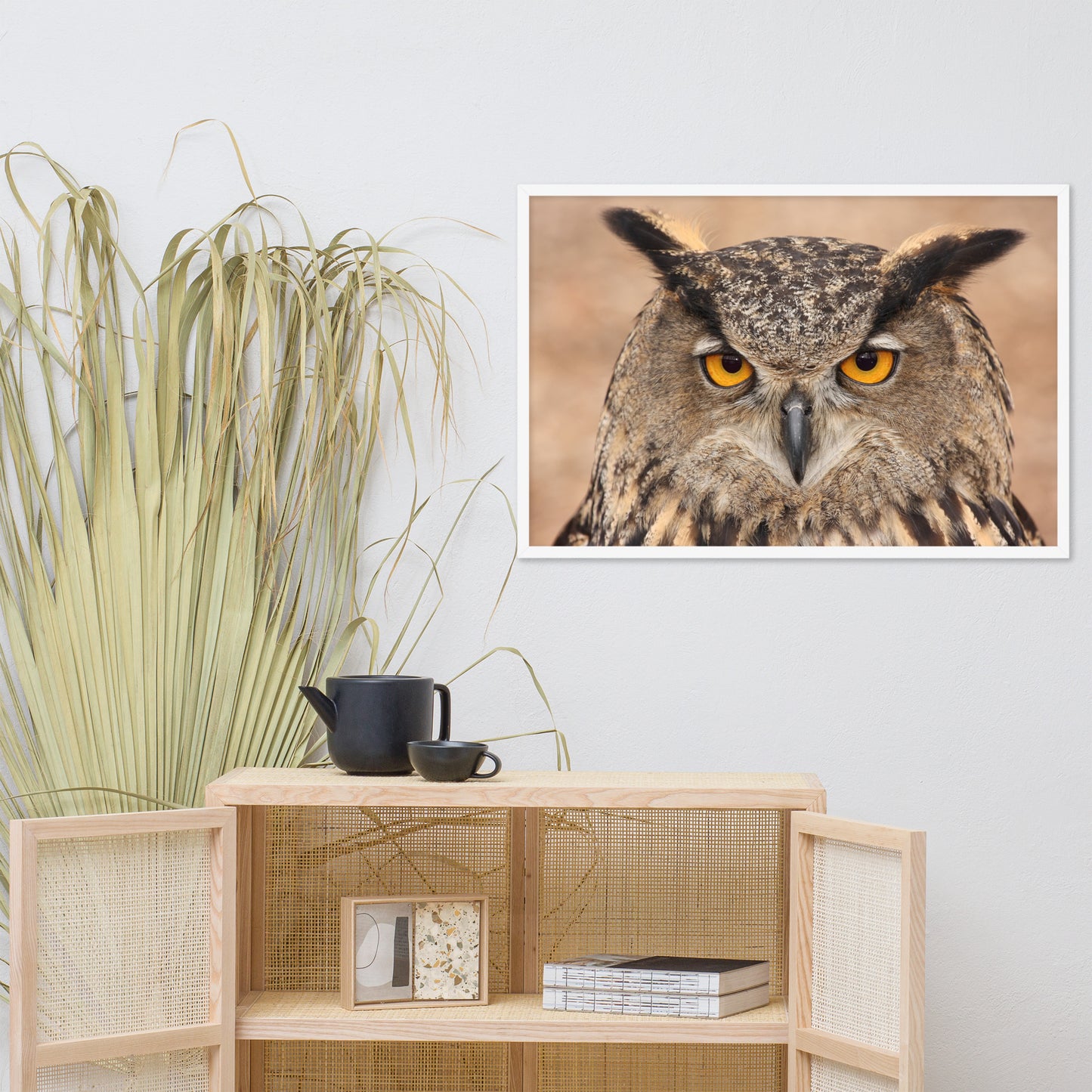 Close-up Yellow Eurasian Eagle Owl Wildlife Animal Framed Wall Art Print
