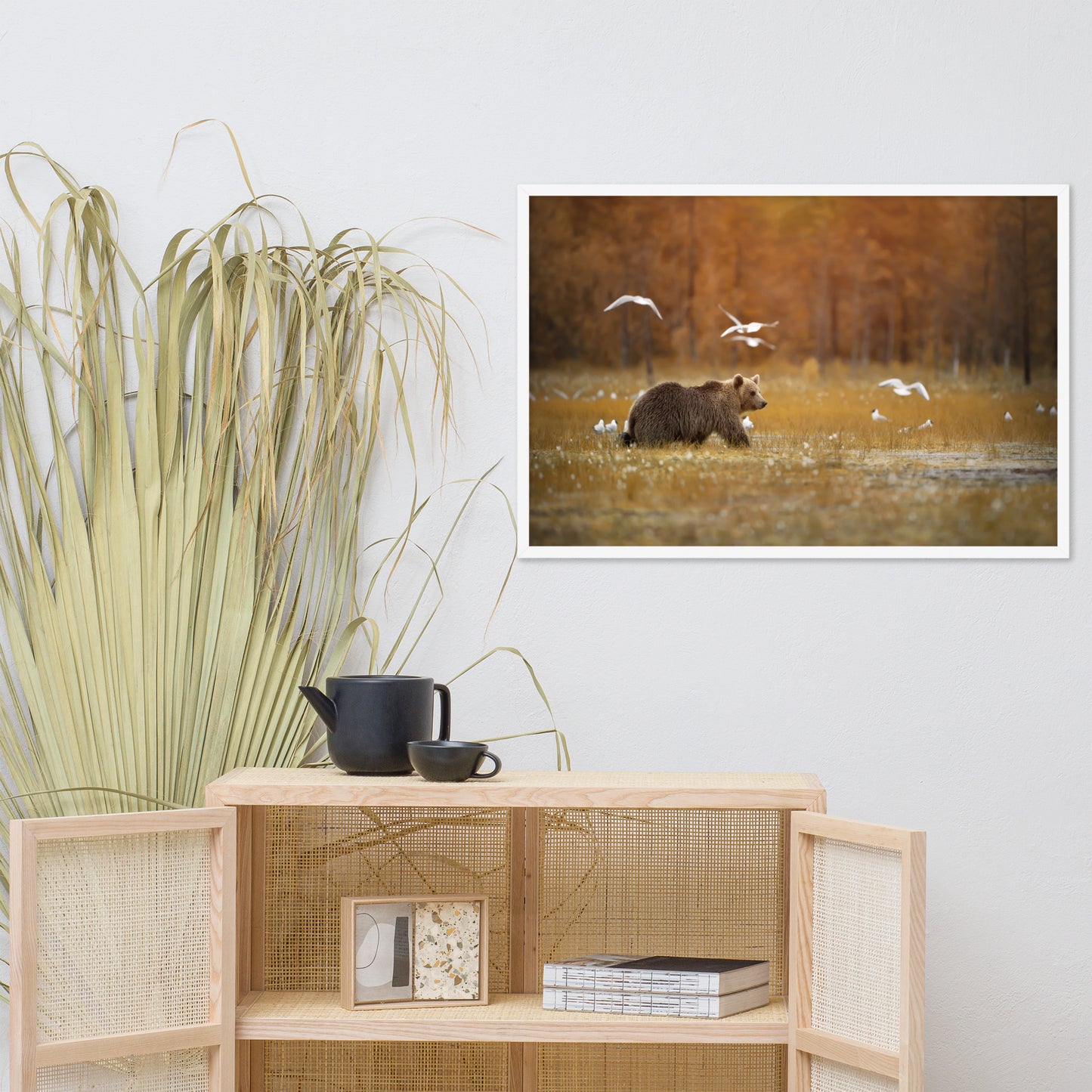 Big Brown Bear Crossing the Marshlands Wildlife Photo Framed Wall Art Prints