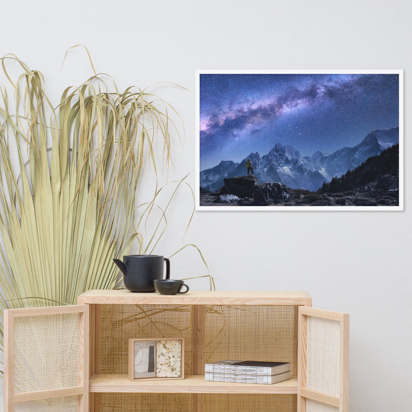 Stone Mountains and Milky Way Night Landscape Photo Framed Wall Art Print