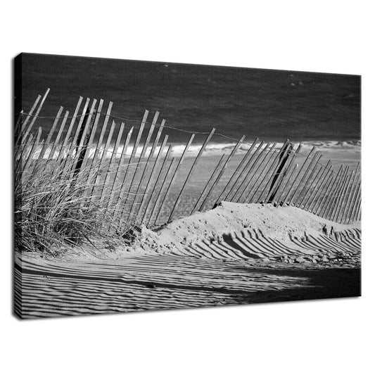 Sandy Beach Fence at the Shore Landscape Fine Art Canvas Wall Art Prints  - PIPAFINEART
