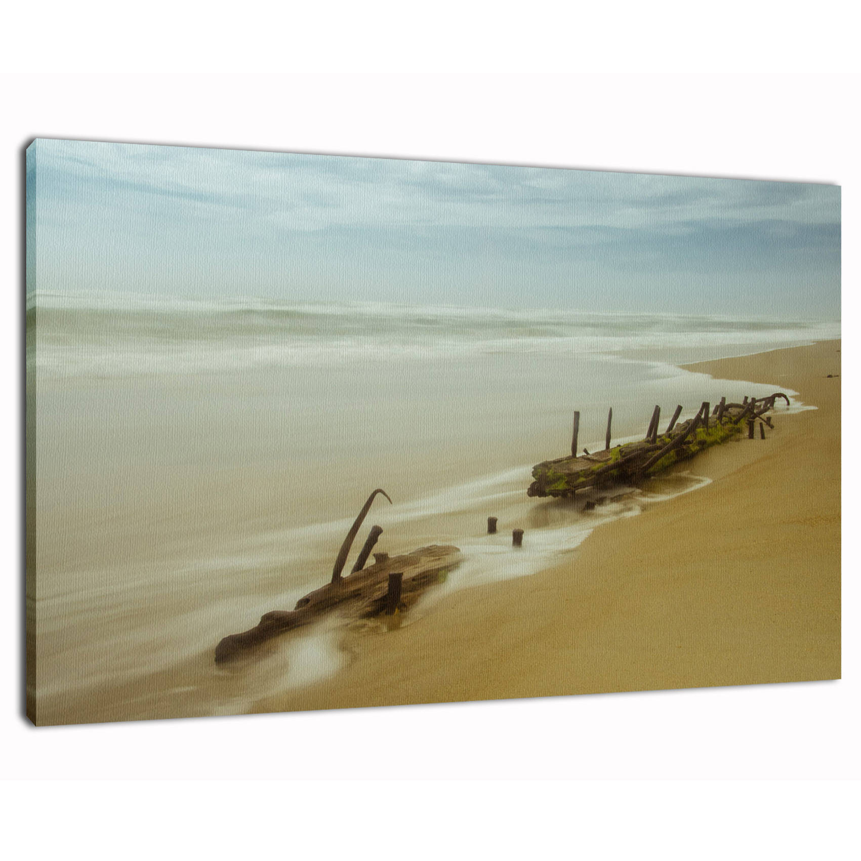 Misty Shipwreck Coastal Landscape Photo Fine Art Canvas Wall Art Prints  - PIPAFINEART