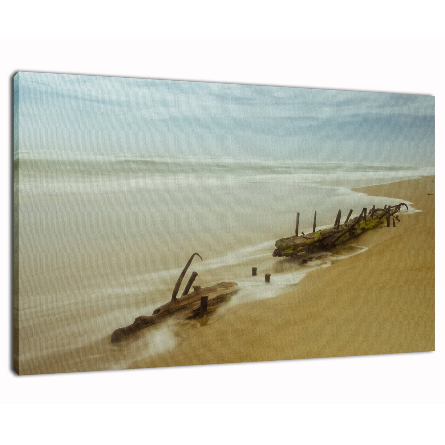 Misty Shipwreck Coastal Landscape Photo Fine Art Canvas Wall Art Prints - PIPAFINEART
