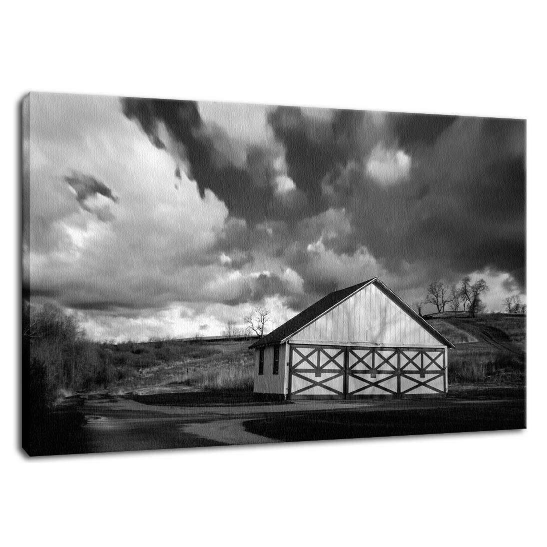 Large Canvas Wall Art For Living Room: Aging Barn in the Morning Sun in Black & White Landscape Fine Art Canvas Wall Art Prints - PIPAFINEART