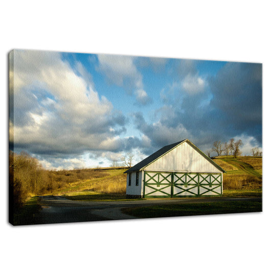 Large Blue Wall Art: Aging Barn in the Morning Sun Rural Landscape Fine Art Canvas Wall Art Prints  - PIPAFINEART