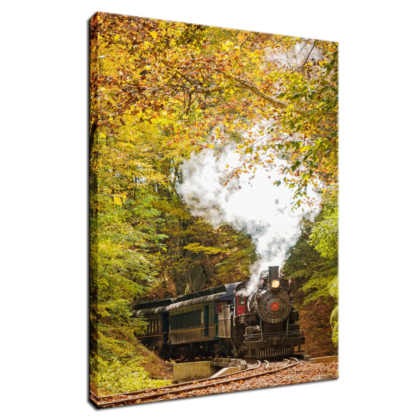 Steam Train with Autumn Foliage Rural Fine Art Canvas Wall Art Prints - PIPAFINEART