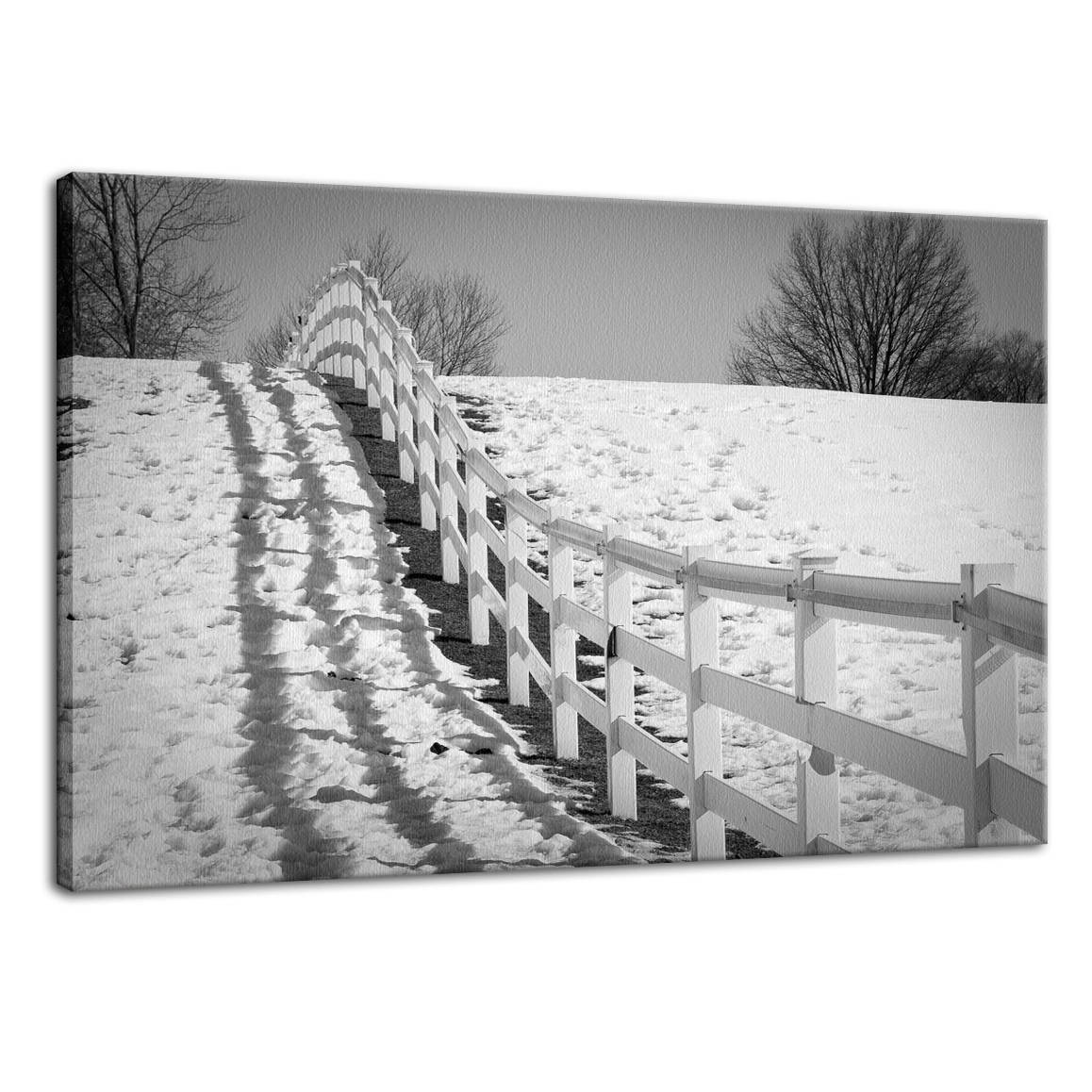 Endless Fences in Black & White Rural Landscape Fine Art Canvas Wall Art Prints - PIPAFINEART