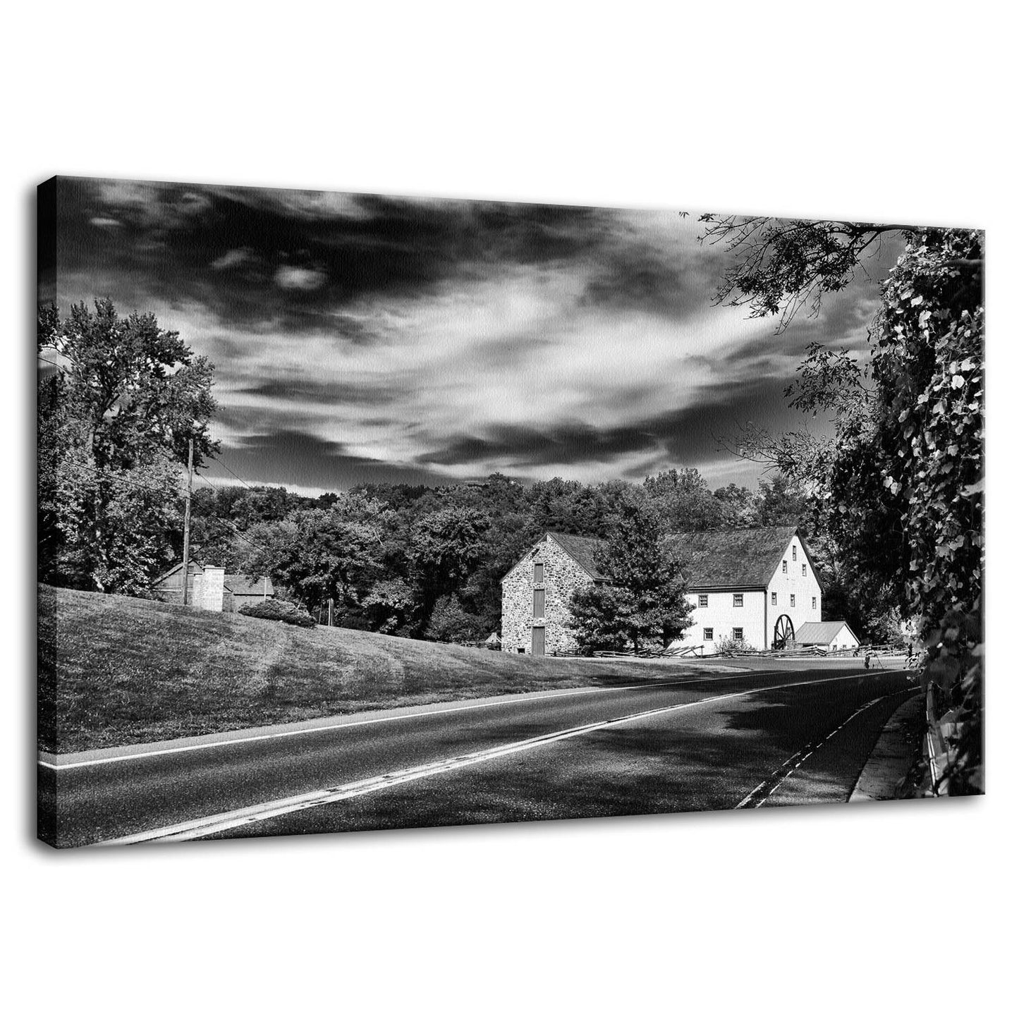Greenbank Mill Summer in Black and White Fine Art Canvas Wall Art Prints - PIPAFINEART