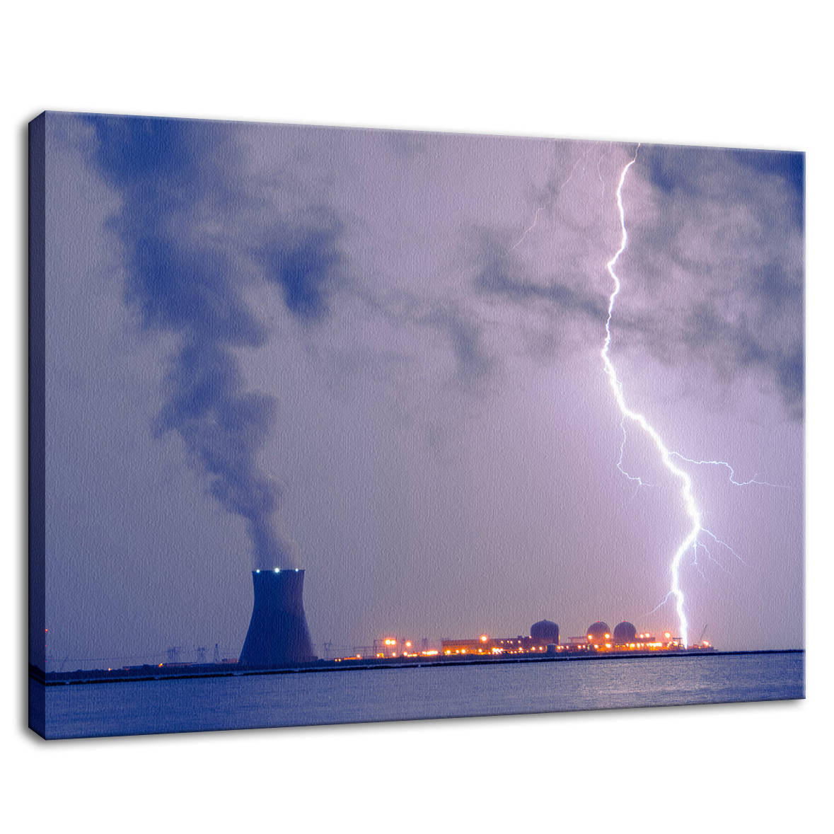 Lightning and Salem Power Plant 2 Rural Landscape Fine Art Canvas Wall Art Prints - PIPAFINEART