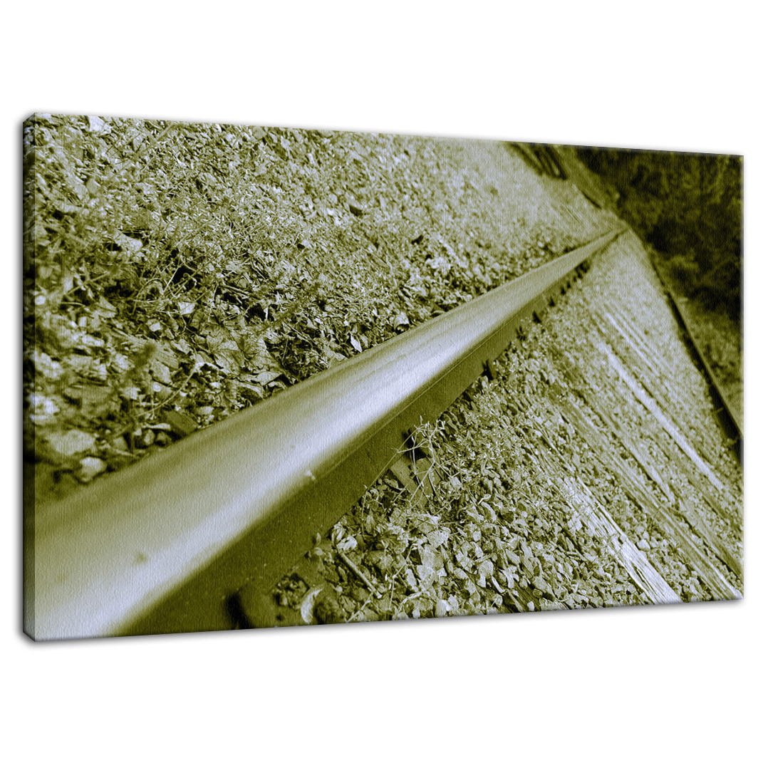 Lonely Rail in Sepia Rural Landscape Photo Fine Art Canvas Wall Art Prints - PIPAFINEART