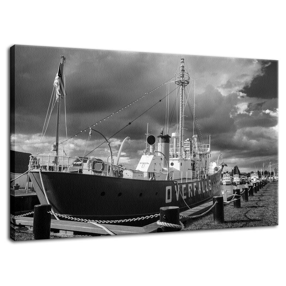 Overfalls Lightship Lewes Black and White Fine Art Canvas Wall Art Prints - PIPAFINEART