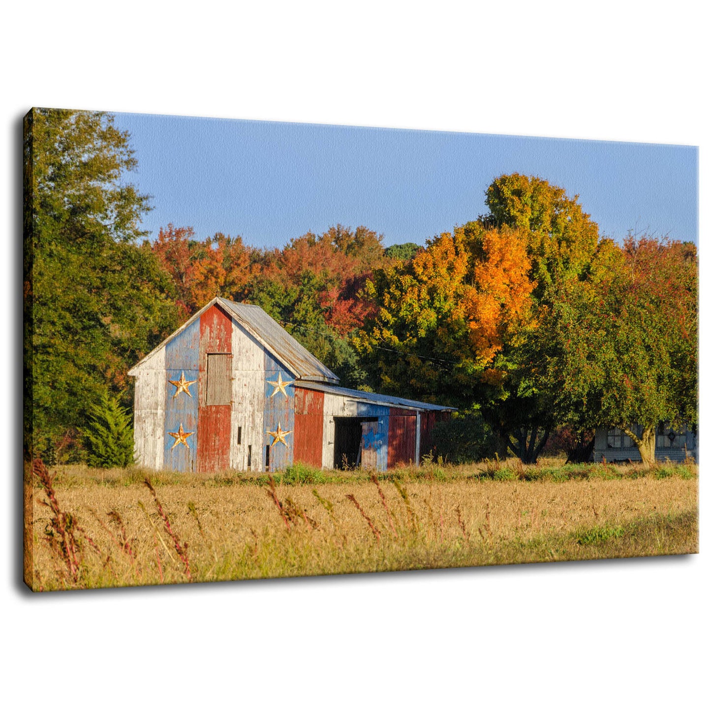 Patriotic Barn in Field Rural Landscape Photo Fine Art Canvas Wall Art Prints - PIPAFINEART
