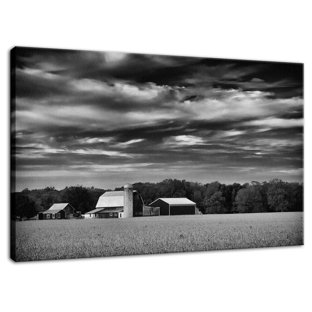 Red Barn in Golden Field Black and White Fine Art Canvas Wall Art Prints - PIPAFINEART