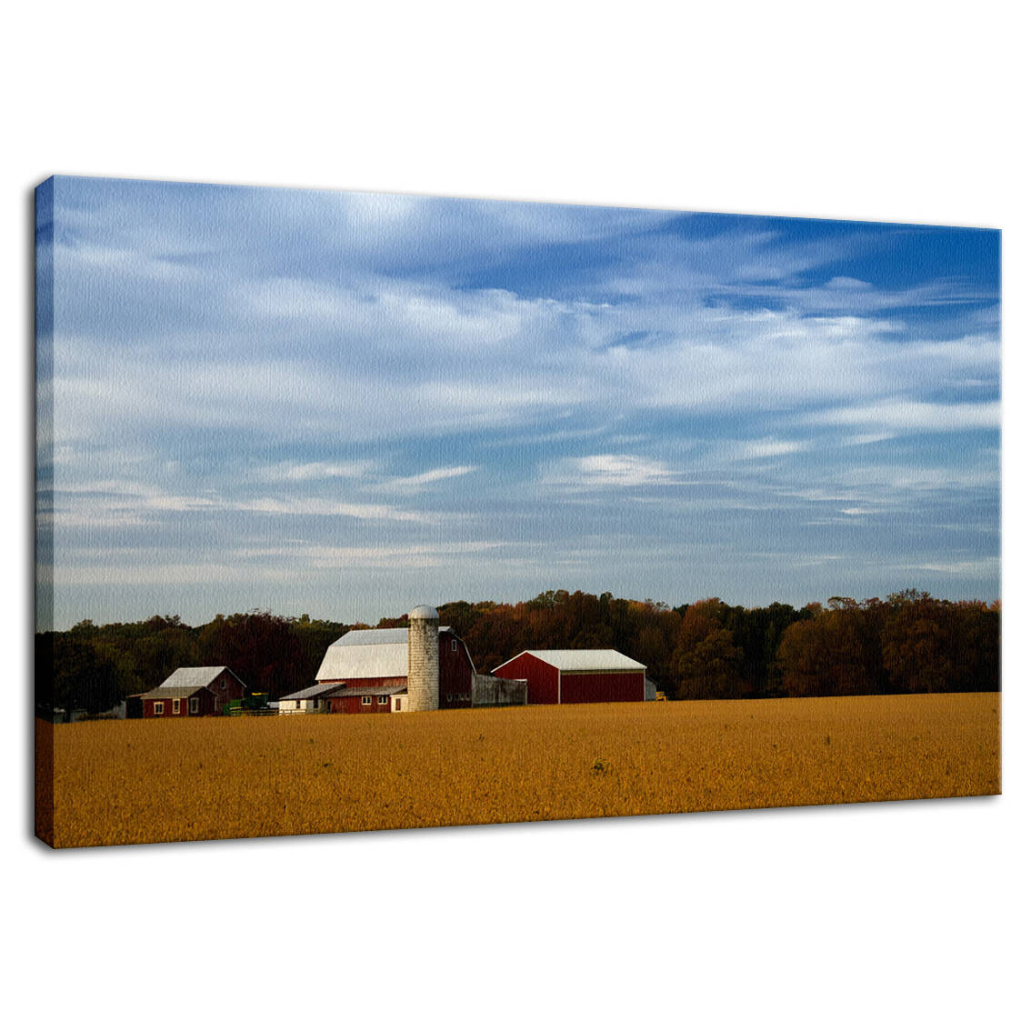 Red Barn in Golden Field Rural Landscape Photo Fine Art Canvas Wall Art Prints - PIPAFINEART