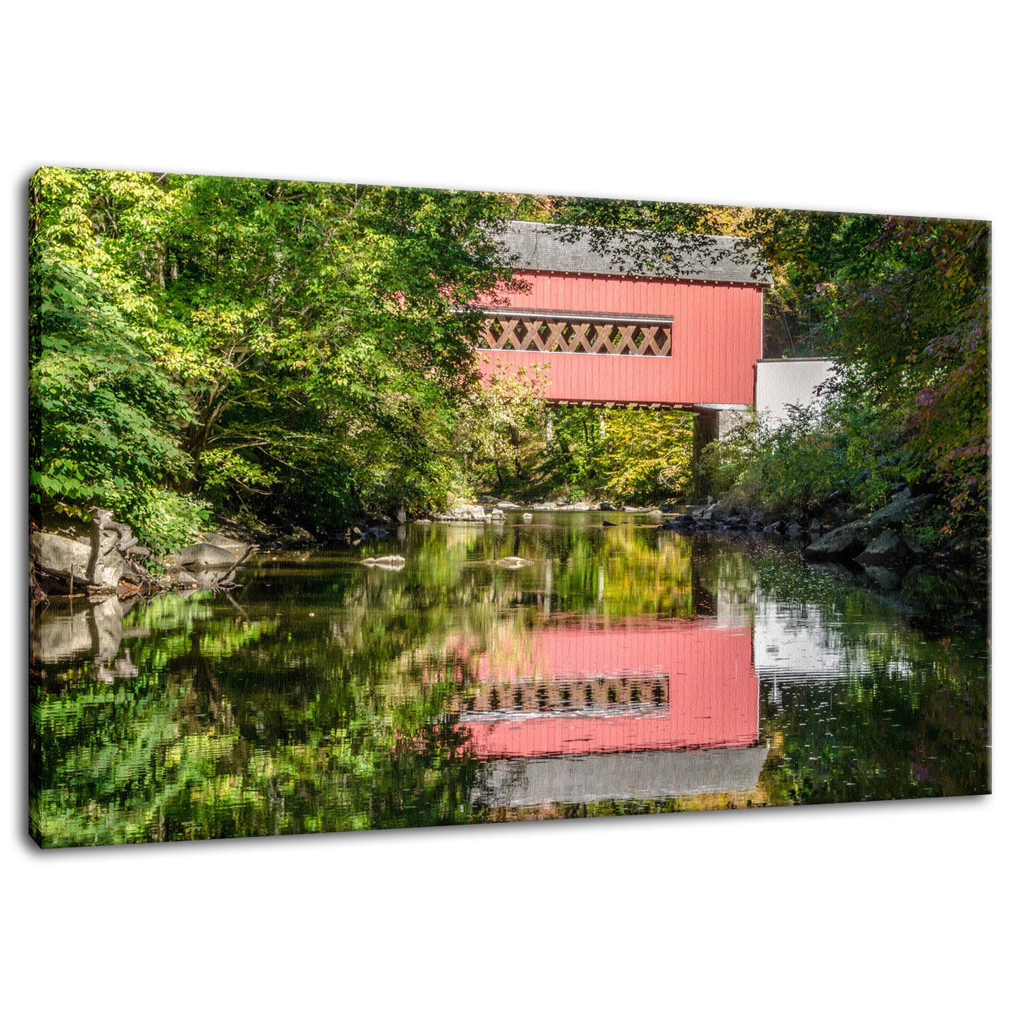 The Reflection of Wooddale Covered Bridge Fine Art Canvas Wall Art Prints - PIPAFINEART