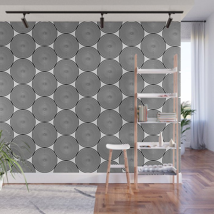 Hypnotic Black and White Circle Pattern - Adhesive Wallpaper - Removable Wallpaper - Wall Sticker - Full Size Wall Mural - PIPAFINEART