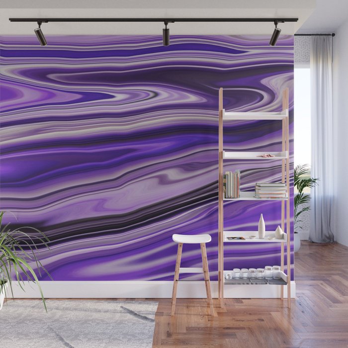 Purple Waves Abstract Art Digital Fluid Artwork - Peel and Stick Removable Wallpaper Full Size Wall Mural - PIPAFINEART