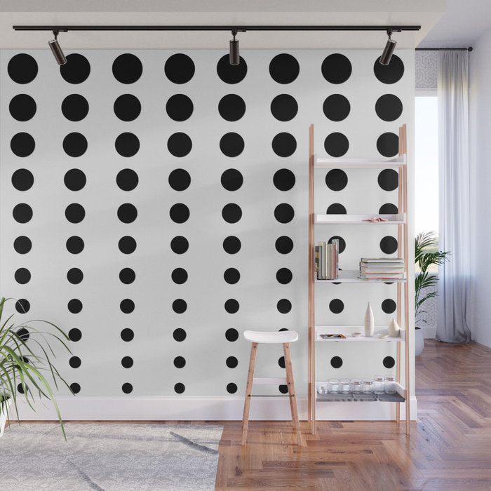 Reduced Black Dots on Solid White Illustration - Peel and Stick Removable Wallpaper Full Size Wall Mural - PIPAFINEART