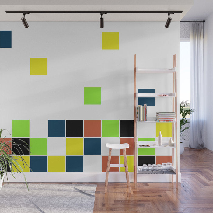 Retro Blocks - Peel and Stick Removable Wallpaper Full Size Wall Mural - PIPAFINEART