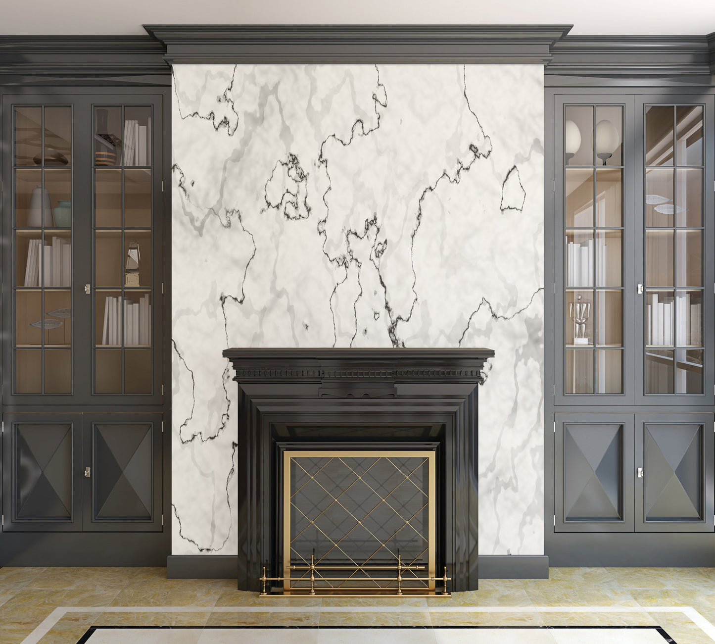 Marble Stone White, Black and Gray Texture - Adhesive Wallpaper - Removable Wallpaper - Wall Sticker - Full Size Wall Mural - PIPAFINEART