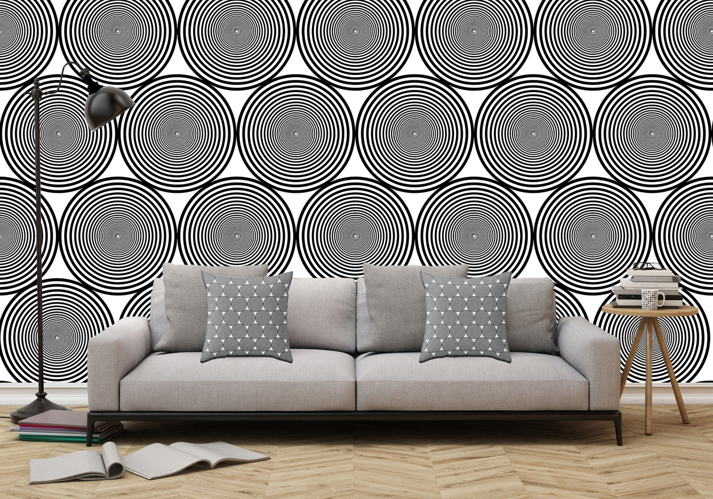 Hypnotic Black and White Circle Pattern - Adhesive Wallpaper - Removable Wallpaper - Wall Sticker - Full Size Wall Mural - PIPAFINEART