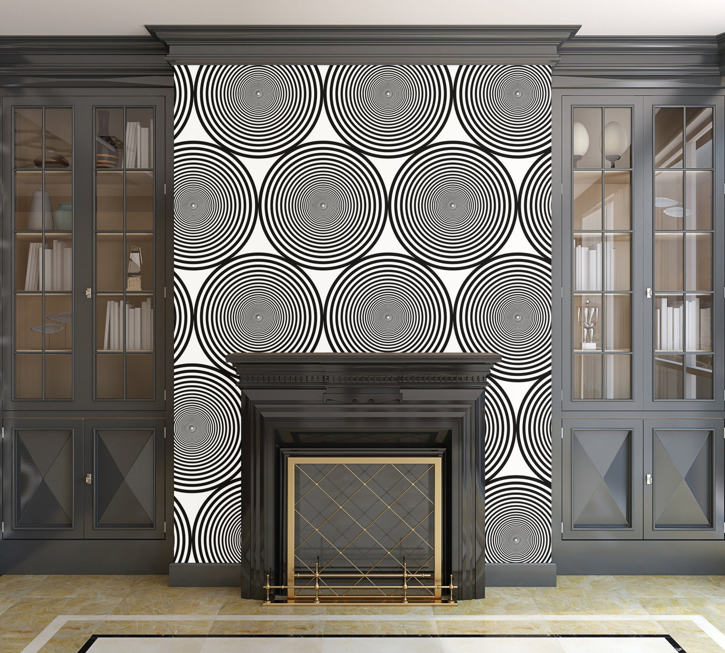 Hypnotic Black and White Circle Pattern - Adhesive Wallpaper - Removable Wallpaper - Wall Sticker - Full Size Wall Mural - PIPAFINEART