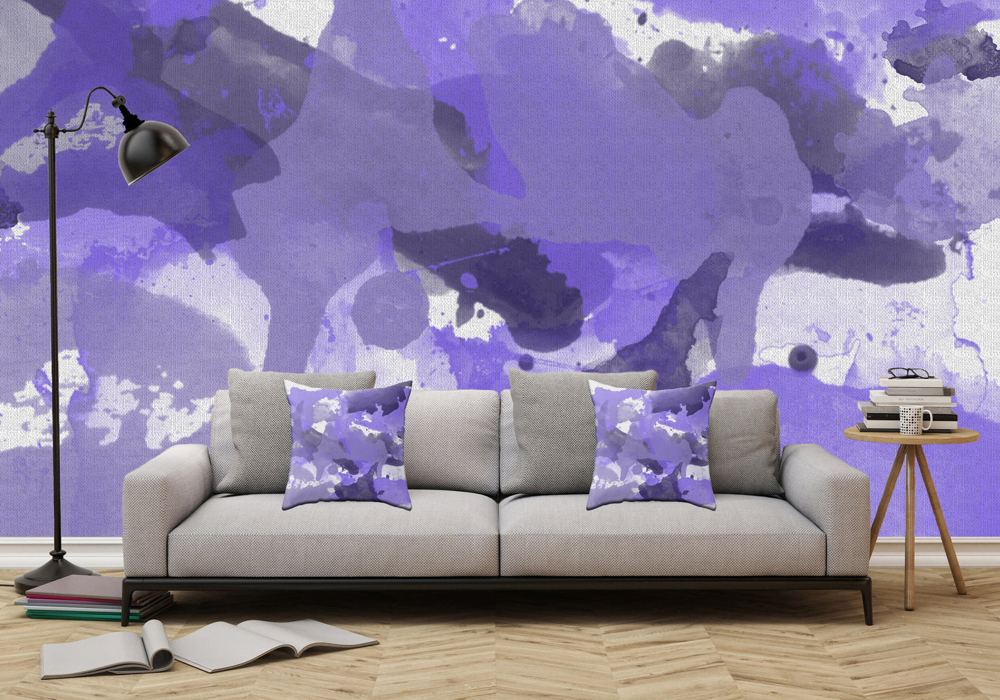 Purple Splatters Watercolor Patches - Adhesive Wallpaper - Removable Wallpaper - Wall Sticker - Full Size Wall Mural - PIPAFINEART