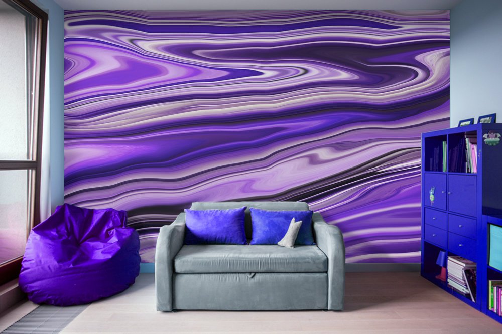 Purple Waves Abstract Art Digital Fluid Artwork - Peel and Stick Removable Wallpaper Full Size Wall Mural - PIPAFINEART