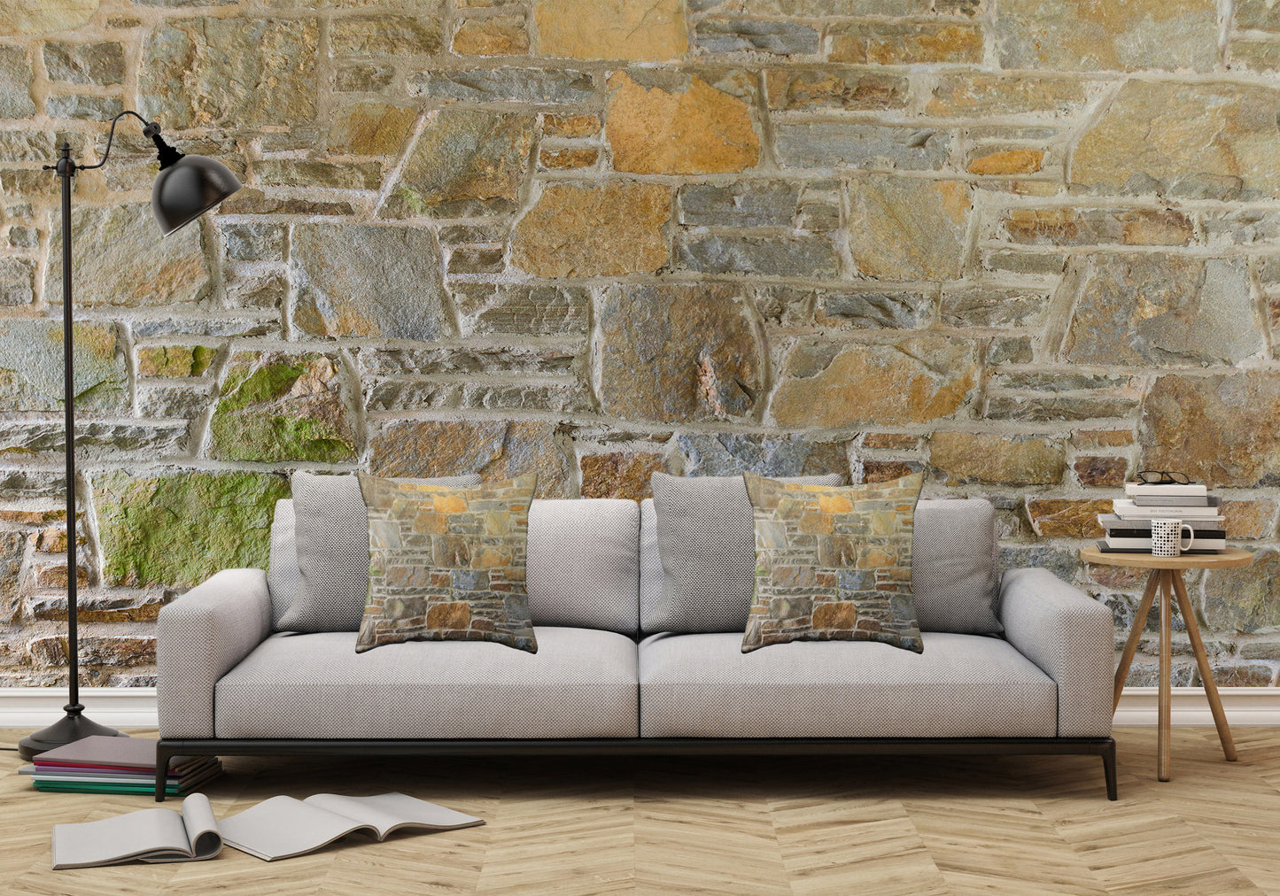 Avondale Brown Stone Wall and Mortar Texture - Peel and Stick Removable Wallpaper Full Size Wall Mural - PIPAFINEART