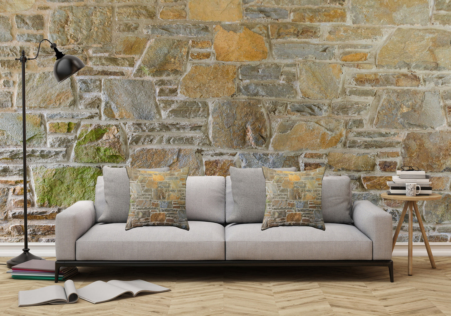 Avondale Brown Stone Wall and Mortar Texture - Peel and Stick Removable Wallpaper Full Size Wall Mural  - PIPAFINEART