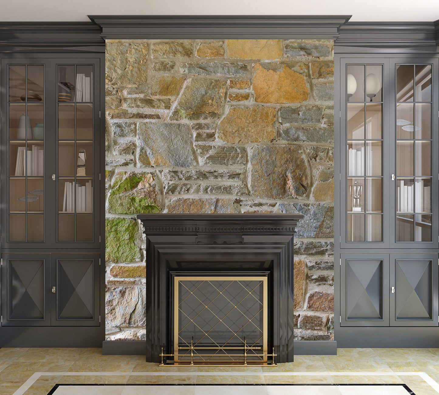 Avondale Brown Stone Wall and Mortar Texture - Peel and Stick Removable Wallpaper Full Size Wall Mural - PIPAFINEART