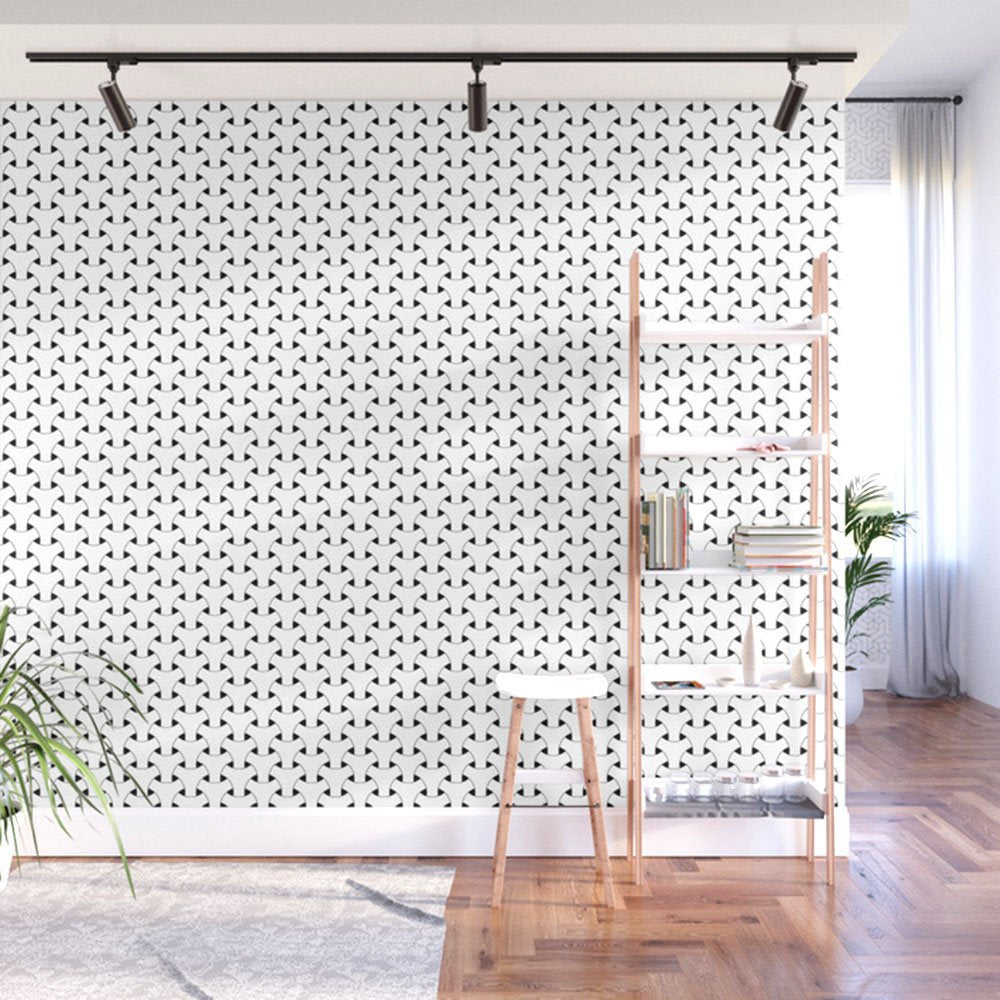 Black and White Basket Weave Circles Shapes- Adhesive Wallpaper - Removable Wallpaper - Wall Sticker - Full Size Wall Mural - PIPAFINEART