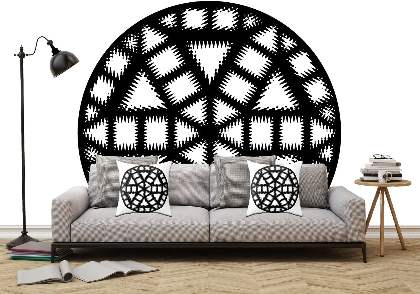Single Black and White Pinwheel - Peel and Stick Removable Wallpaper Full Size Wall Mural - PIPAFINEART
