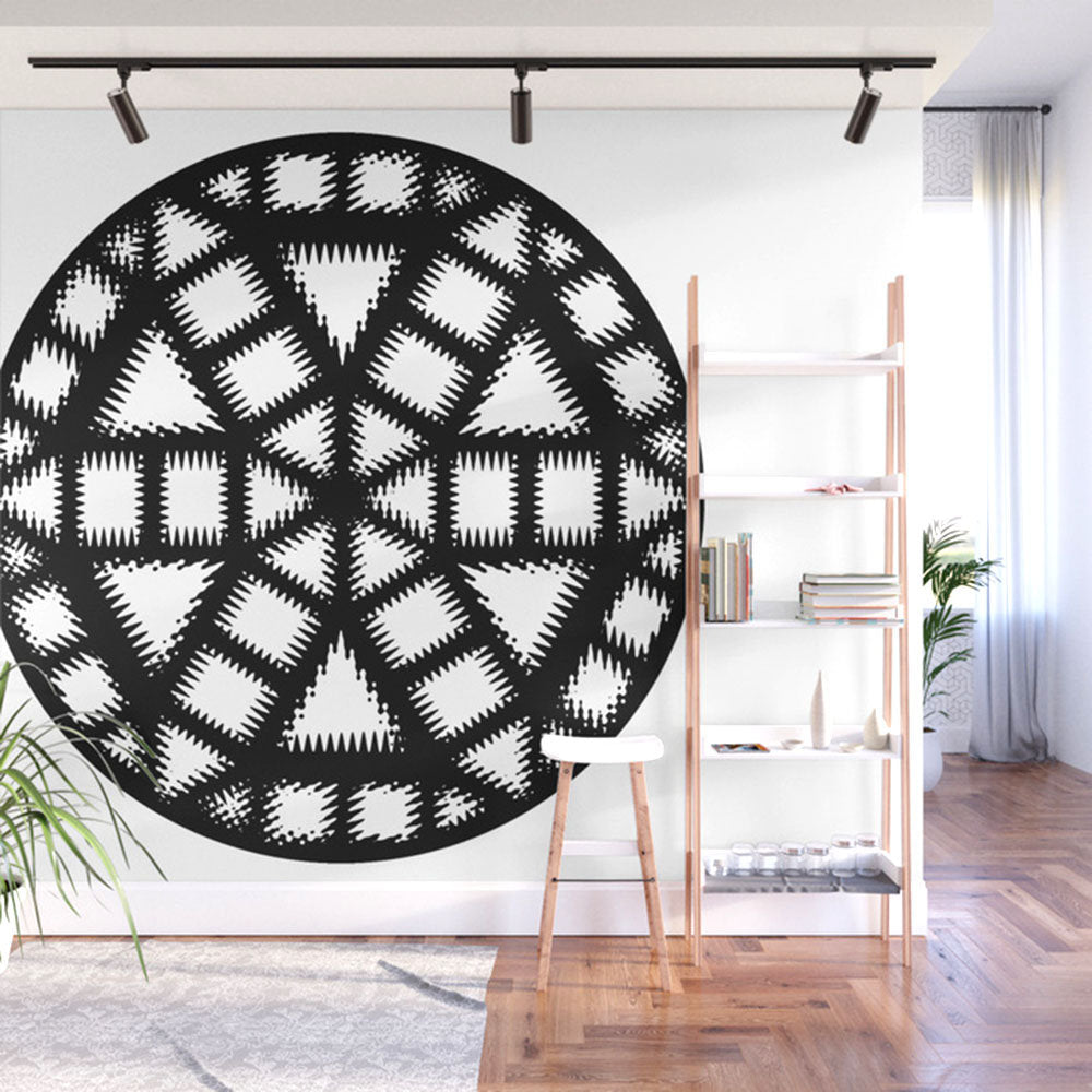 Single Black and White Pinwheel - Peel and Stick Removable Wallpaper Full Size Wall Mural - PIPAFINEART